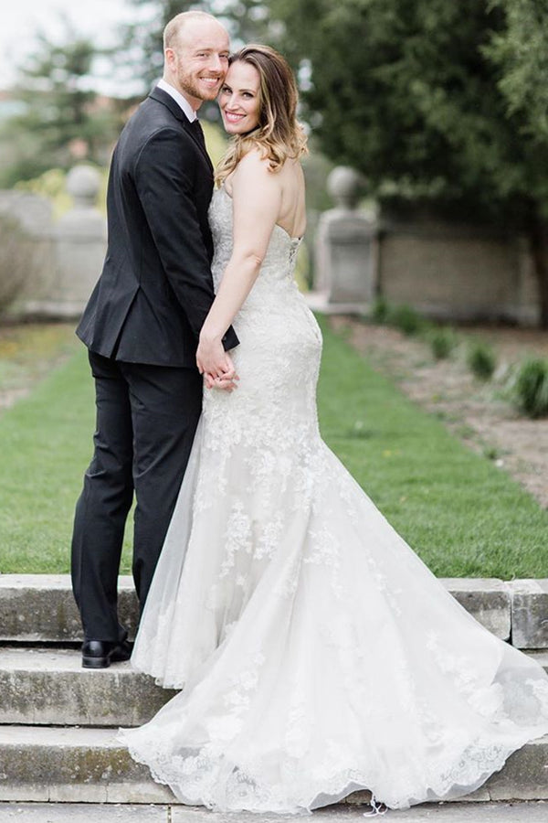 Strapless Mermaid White Lace Wedding Dress