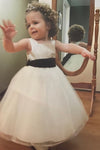 Cute Square Neck Toddler Ivory Flower Girl Dress with Ribbon