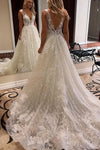 Rustic A-line V-Neck Ivory Wedding Dress with Appliques