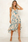 Sexy V-Neck Asymmetrical Long Floral Summer Dress