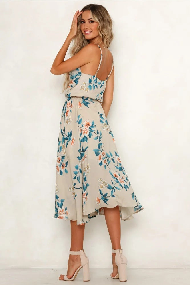 Free Shipping Cowl Neck Asymmetrical Floral Summer Dress