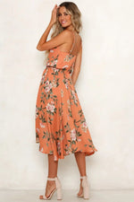 Free Shipping Cowl Neck Orange Floral Summer Dress