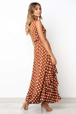 Polka Dot Long Wrapped Summer Dress with Ribbon