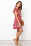 Bohemian Short Red Floral Summer Dress