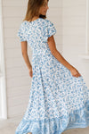 Blue Long Wrapped Floral Summer Dress