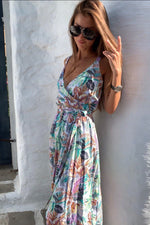 V-Neck Multi-Colored Summer Dress with Slit