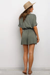 V-Neck Short Sleeves Grey Romper