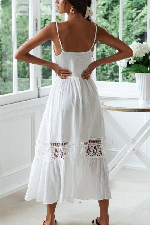 Sexy V-Neck Long White Summer Dress