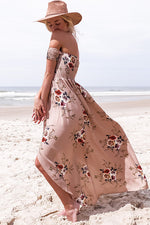 Off Shoulder Super-Elastic White Floral Summer Dress with Slit
