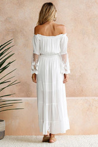 white beach dress off shoulder Long Chiffon Summer Dress Family Pictures Fabric:Tulle General Fabric: PF26 Polka Dot Bowknot Halter Smocked Pencil