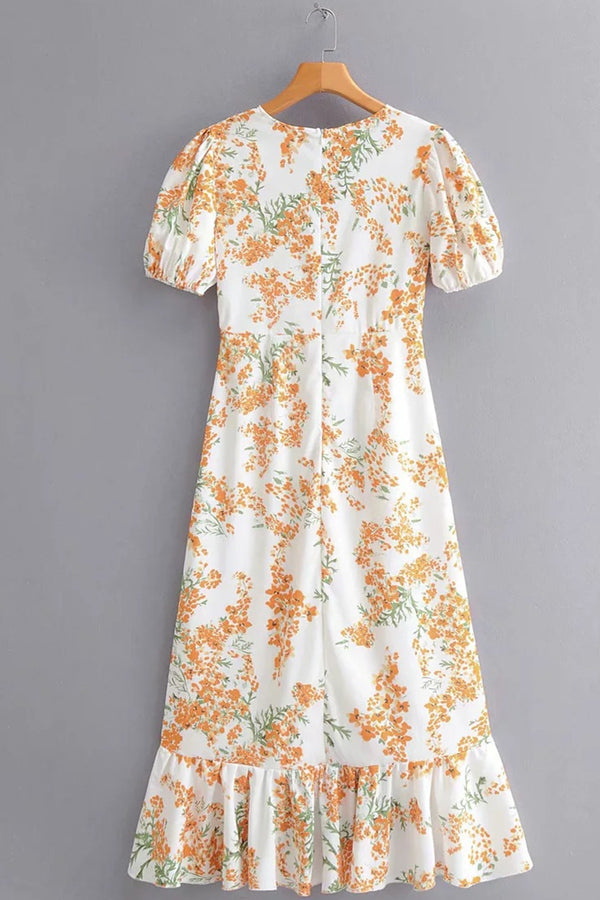 V-Neck Hi-Low Wrapped Floral Summer Dress
