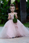 3D Flowers Princess Pink Tulle Flower Girl Dress