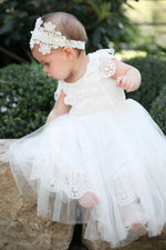 Cute Toddler White Flower Girl Dress with Patched Lace