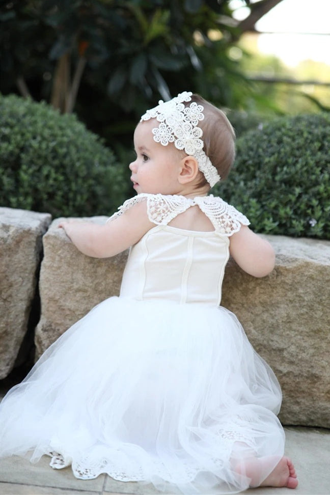 Cute Toddler White Flower Girl Dress with Patched Lace