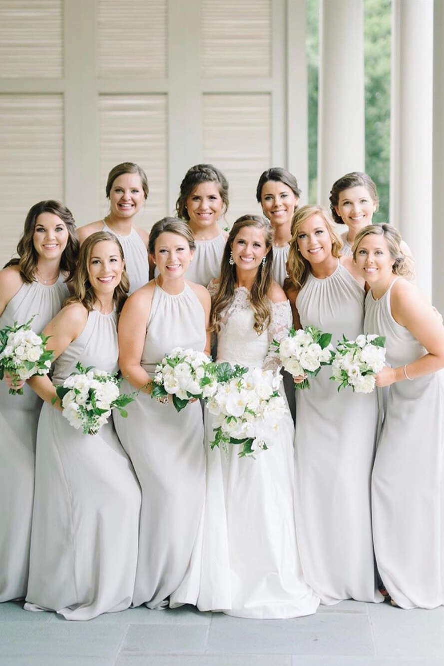 Elegant Halter Light Grey Chiffon Bridesmaid Dress FancyVestido Elegant Halter Light Grey Chiffon Bridesmaid Dress FancyVestido