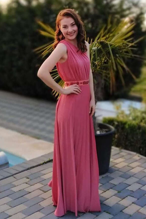One Shoulder Sheath Red Long Bridesmaid Dress – FancyVestido