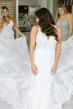 Mermaid Long Open Back White Lace Wedding Dress