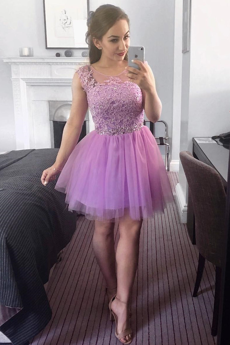Short Lilac Homecoming Dress with Lace Top FancyVestido Short Lilac Homecoming Dress with Lace Top FancyVestido