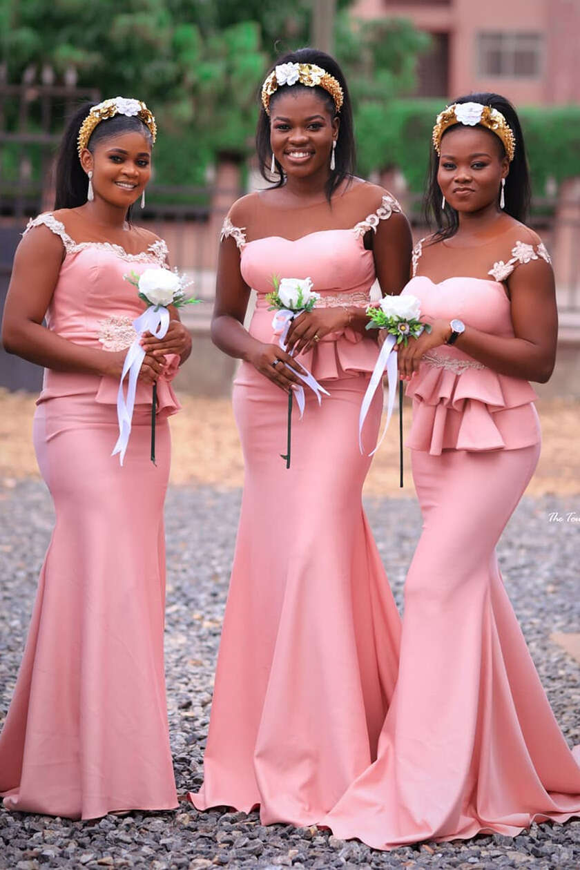 Mermaid Ruffles Blush Pink Long Bridesmaid Dress with Lace Top FancyVestido Mermaid Ruffles Blush Pink Long Bridesmaid Dress with Lace Top FancyVestido