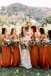 Long V-Neck Pumpkin Bridesmaid Dress