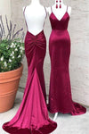 V-Neck Open Back Mermaid Long Burgundy Prom Dress