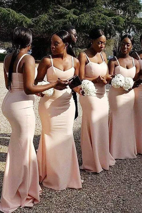 Spaghetti Strap Mermaid Pale Pink Long Bridesmaid Dress FancyVestido Spaghetti Strap Mermaid Pale Pink Long Bridesmaid Dress FancyVestido