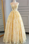 Elegant A-line Long Gold Lace Prom Dress