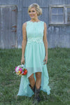 High Low Peach Long Bridesmaid Dress with Appliques