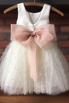 Cute Toddler White and Ivory Flower Girl Dress with Bowknot
