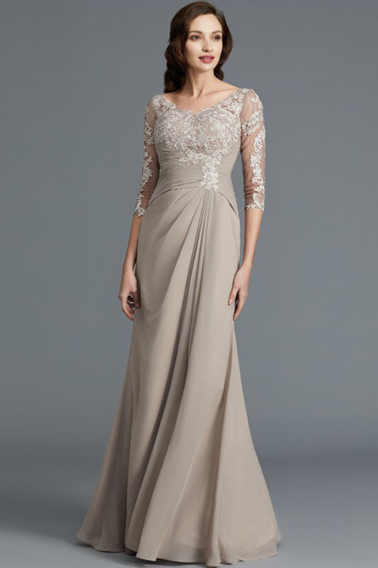 3/4 Sleeves Beige Mother of the Bride Dress with Appliques FancyVestido 3/4 Sleeves Beige Mother of the Bride Dress with Appliques FancyVestido