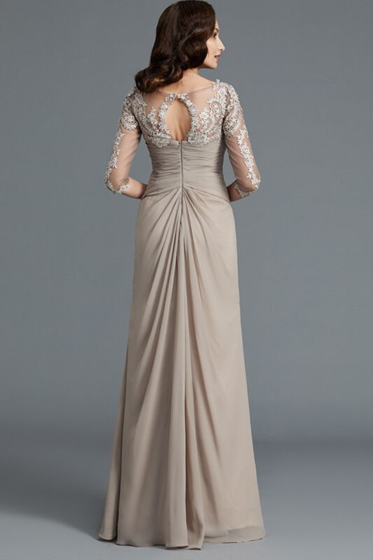 3/4 Sleeves Beige Mother of the Bride Dress with Appliques FancyVestido 3/4 Sleeves Beige Mother of the Bride Dress with Appliques FancyVestido