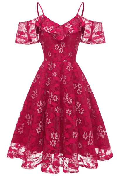 Cold Sleeves Lace Hot Pink Short Party Dress