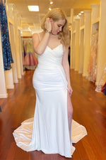Straps Side Slit Ivory Long Bridesmaid Dress