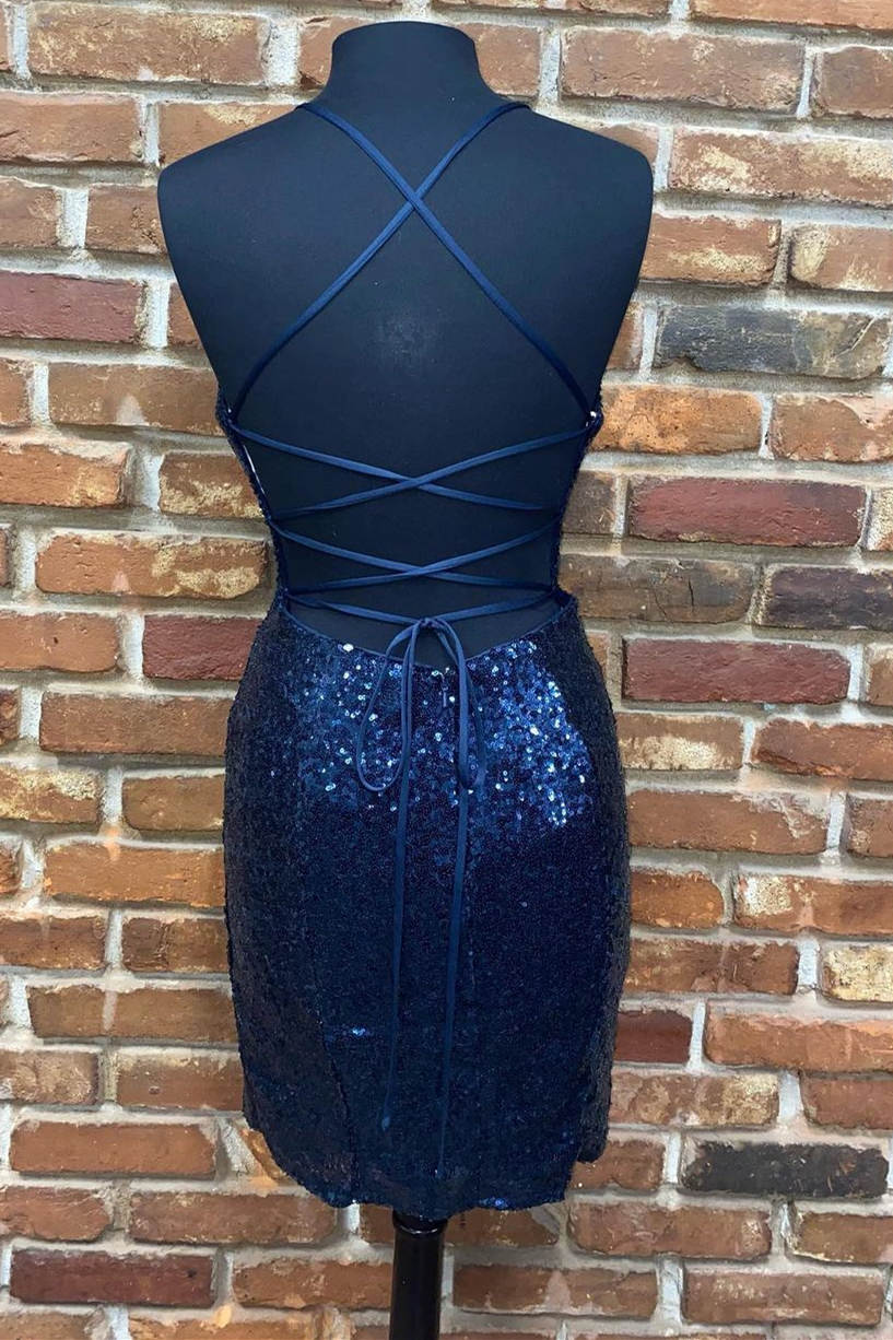 Cute Navy Blue Sequins Tight Mini Homecoming Dress FancyVestido Cute Navy Blue Sequins Tight Mini Homecoming Dress FancyVestido
