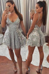 Fit and Flare Short Sequined Silver Party Dress