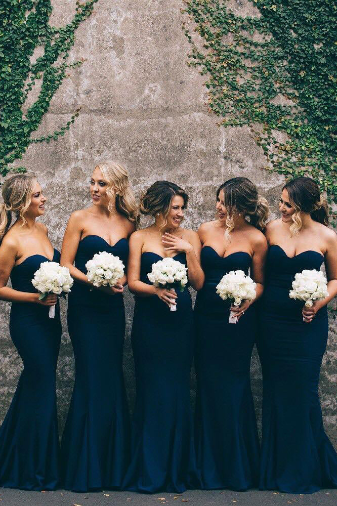 Sweetheart Navy Blue Mermaid Bridesmaid Wedding Party Dress