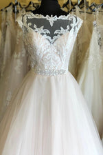Long Cap Sleeves A-line Ivory Bridal Dress with Appliques