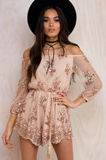 Long Sleeves Off Shoulder Romper with Sequins