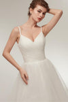 Spaghetti Strap High Low A-line Ivory Wedding Dress with Lace-Up