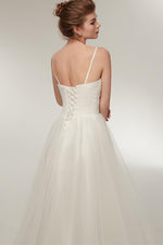 Spaghetti Strap High Low A-line Ivory Wedding Dress with Lace-Up
