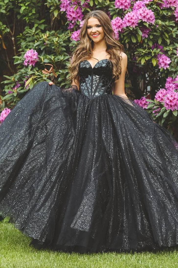 Glitter Sweetheart Black Long Prom Ball Gown FancyVestido Glitter Sweetheart Black Long Prom Ball Gown FancyVestido