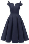 Cold Sleeves Navy Blue Short Party Dress