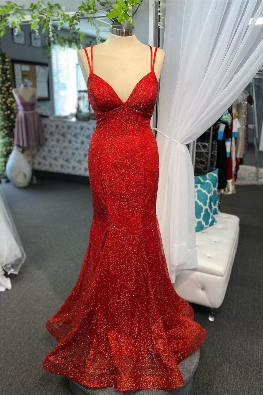Empire Waist Gliiter Red Mermaid Prom Dress FancyVestido Empire Waist Gliiter Red Mermaid Prom Dress FancyVestido