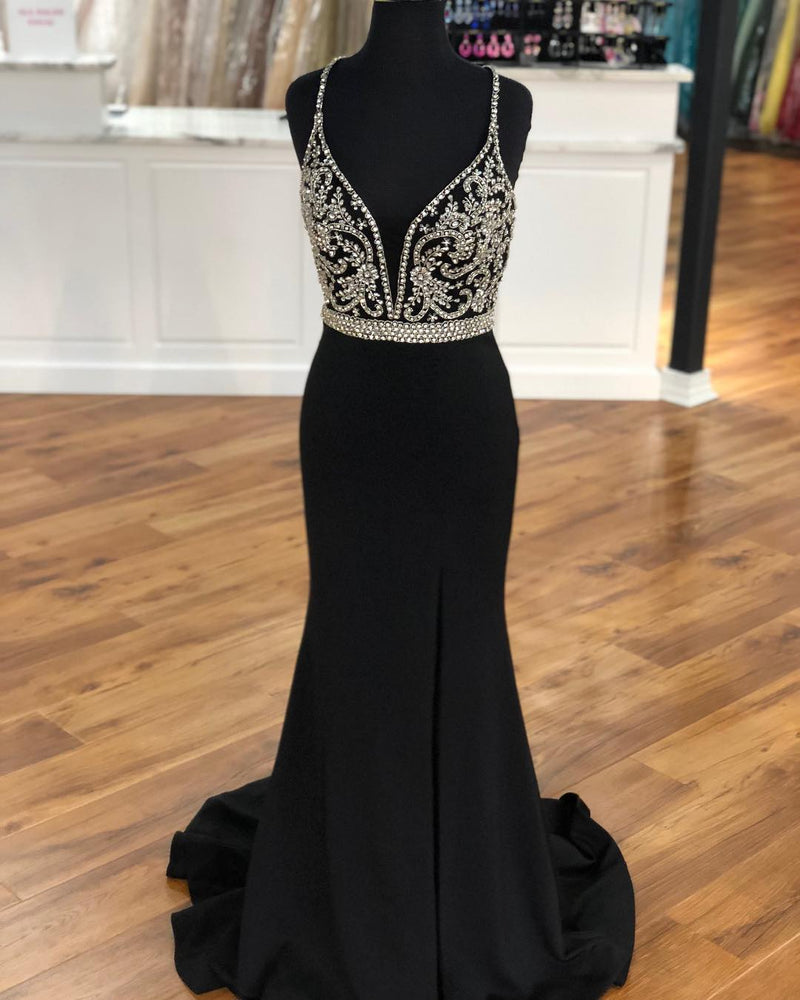 Gorgeous Mermaid Black Long Evening Dress with Slit