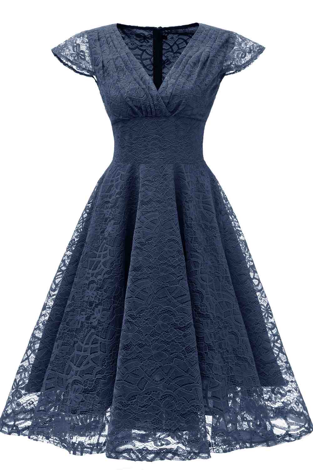 Elegant Navy Blue Cap Sleeves Short Pary Dress – FancyVestido