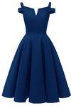 Cold Sleeves Navy Blue Short Party Dress