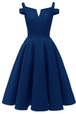 Cold Sleeves Navy Blue Short Party Dress