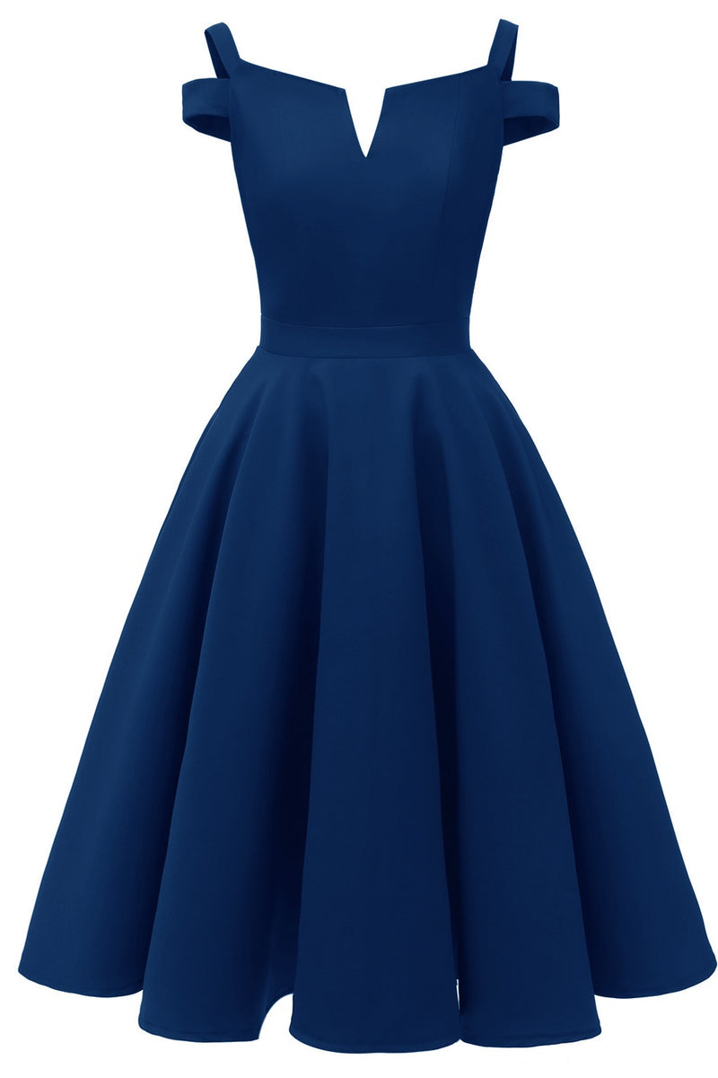 Cold Sleeves Navy Blue Short Party Dress