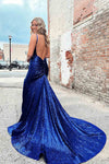 Straps Mermaid Prom dress with Slit in Royal Blue