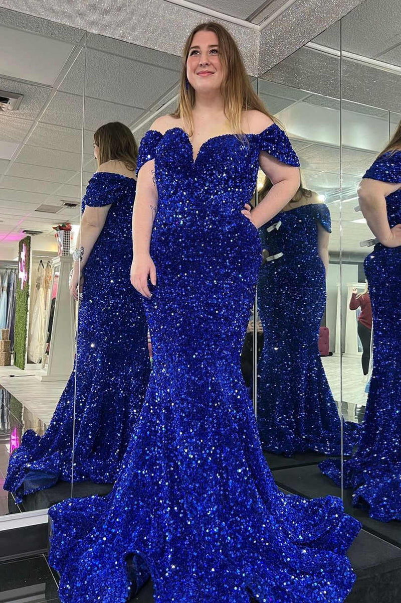 Mermaid Off the shoulder Prom Dress in Royal Blue